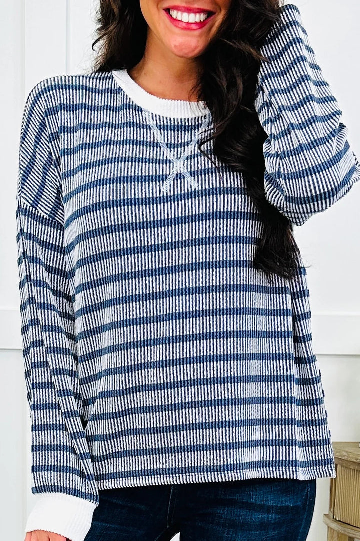 Zen Rib Striped Lounge Set (Navy)