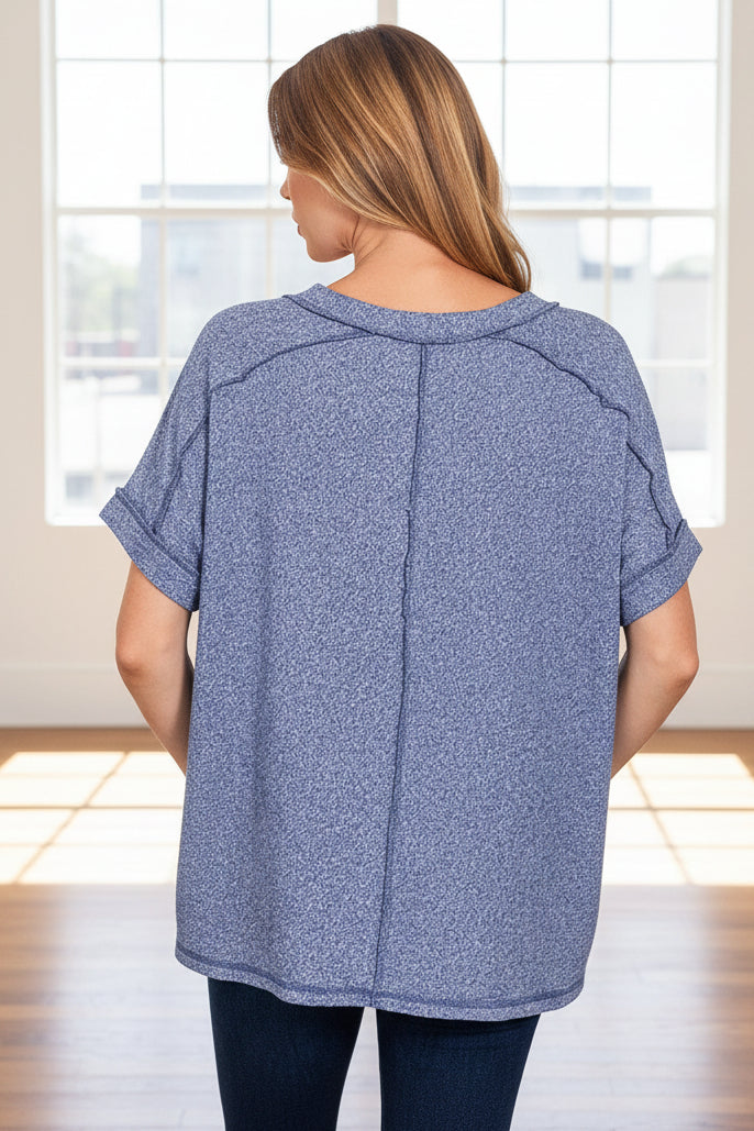 Zen Hacci Knit V Tee (Light Navy)
