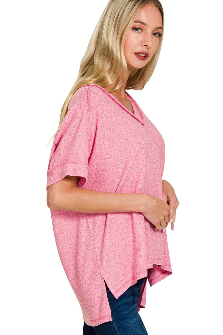 Zen Hacci Knit V Tee (Candy Pink)