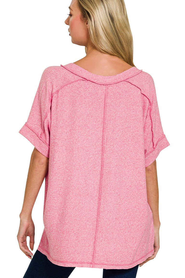 Zen Hacci Knit V Tee (Candy Pink)