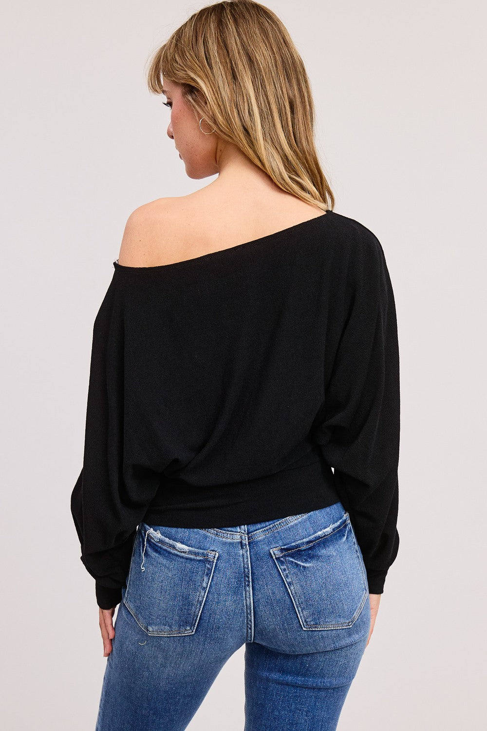 Jolie Crepe Knit Dolman Top (Black)