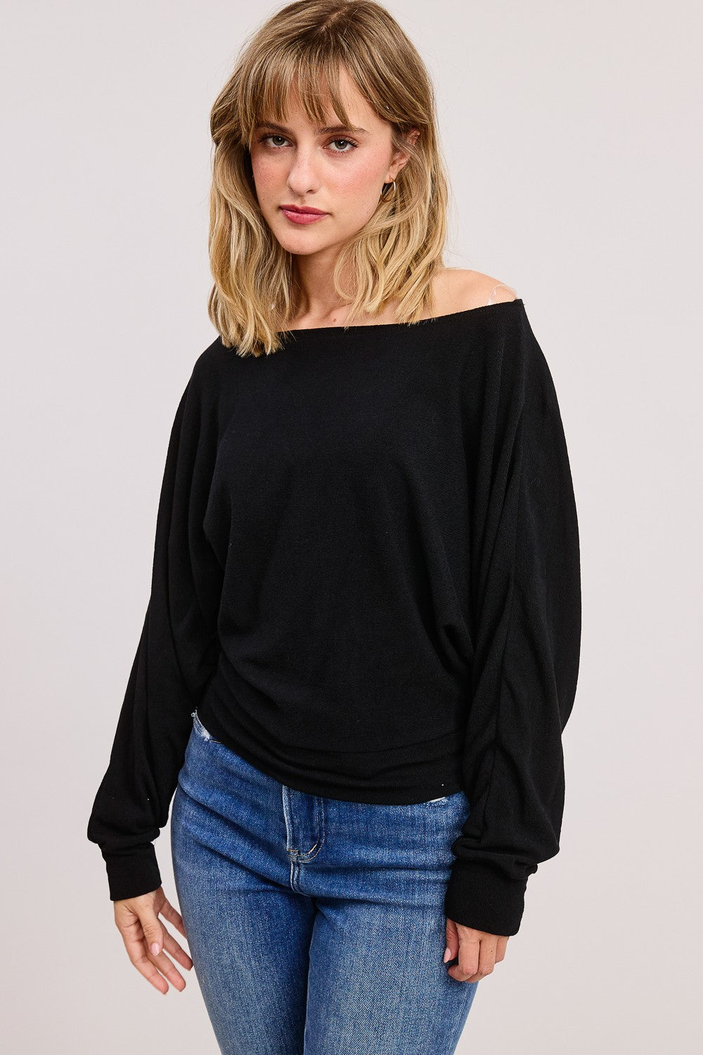 Jolie Crepe Knit Dolman Top (Black)