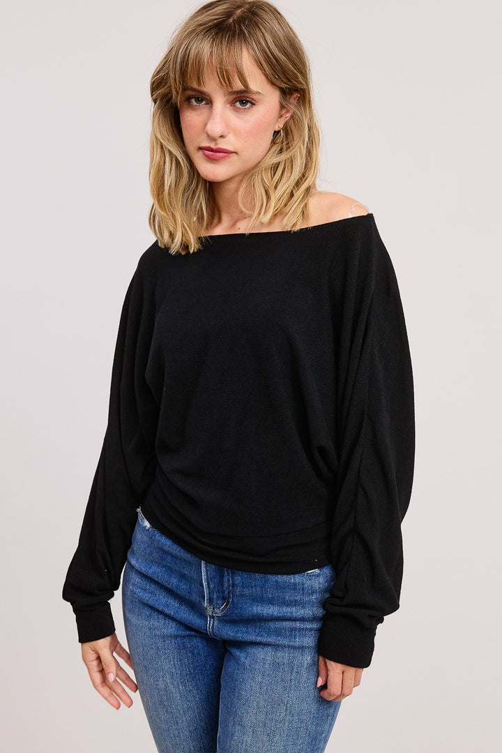 Jolie Crepe Knit Dolman Top (Black)