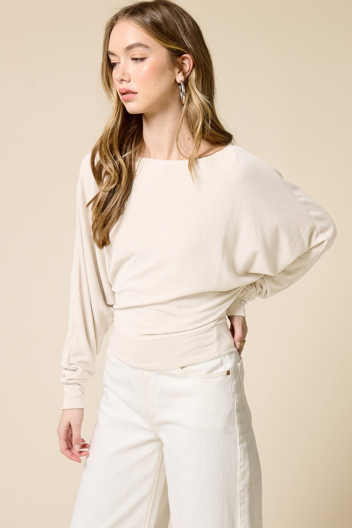 Jolie Crepe Knit Dolman Top (Pristine)