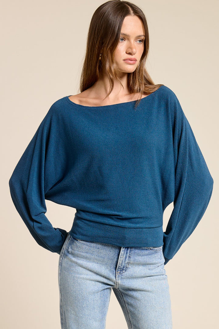Jolie Crepe Knit Dolman Top (Teal)
