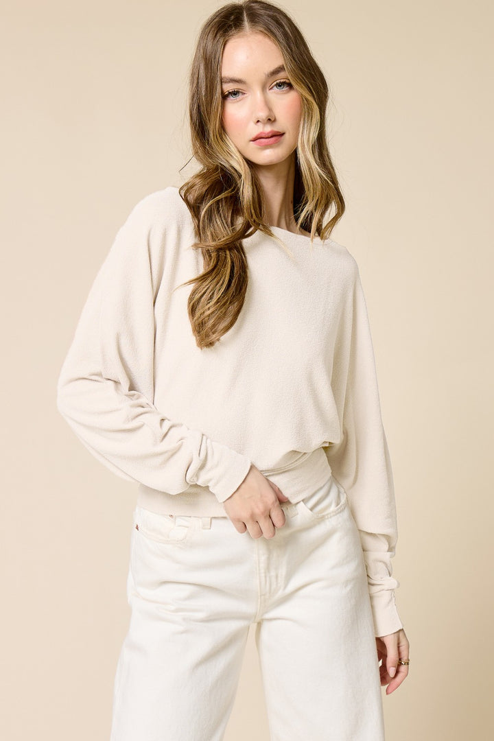 Jolie Crepe Knit Dolman Top (Pristine)