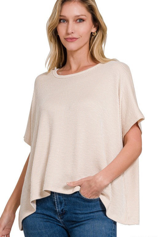 Zen Rib Striped Oversized Tee (Sand Beige)