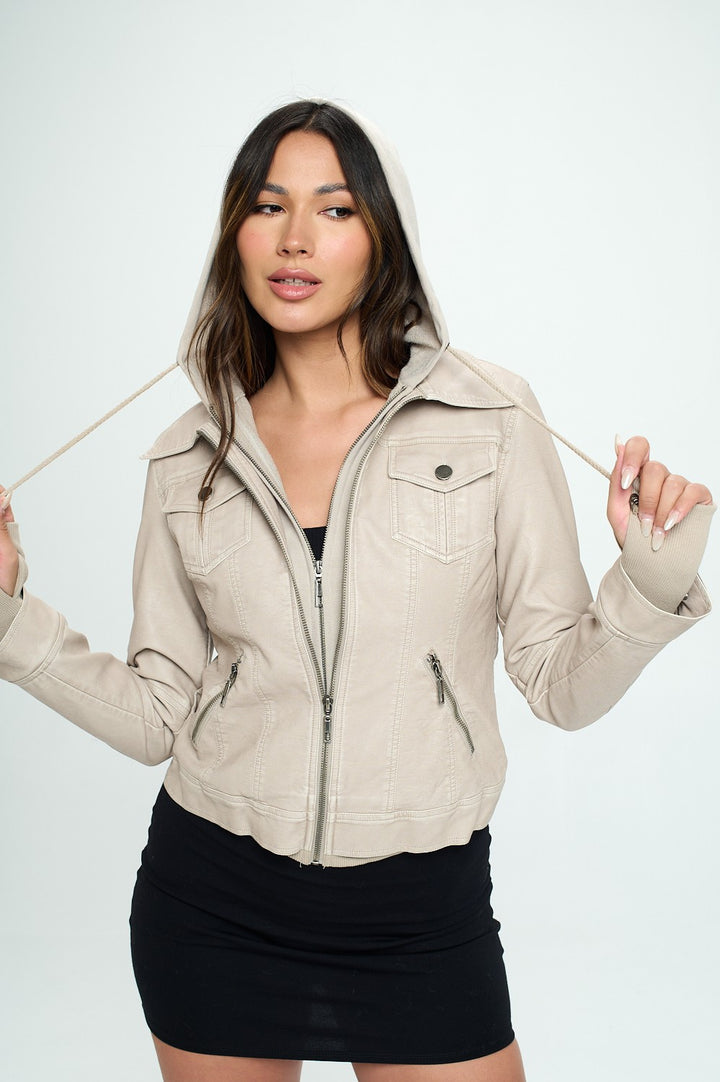 Girl Next Door Vegan Leather Jacket (Cream)