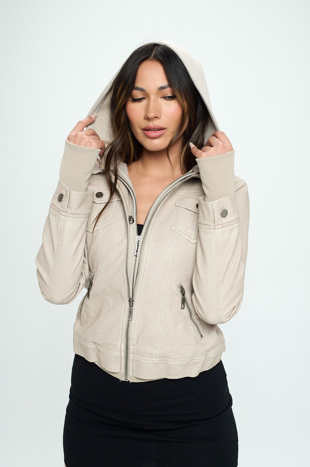 Girl Next Door Vegan Leather Jacket (Cream)