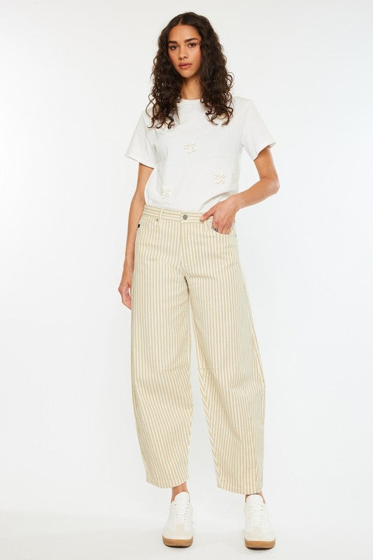 Kancan Pinstripe Barrel Jean