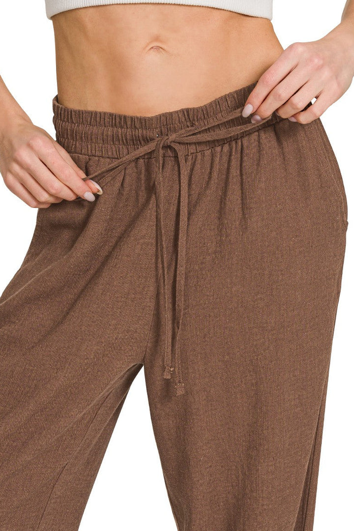 Zen Wide Leg Drawstring Pant (Brown)