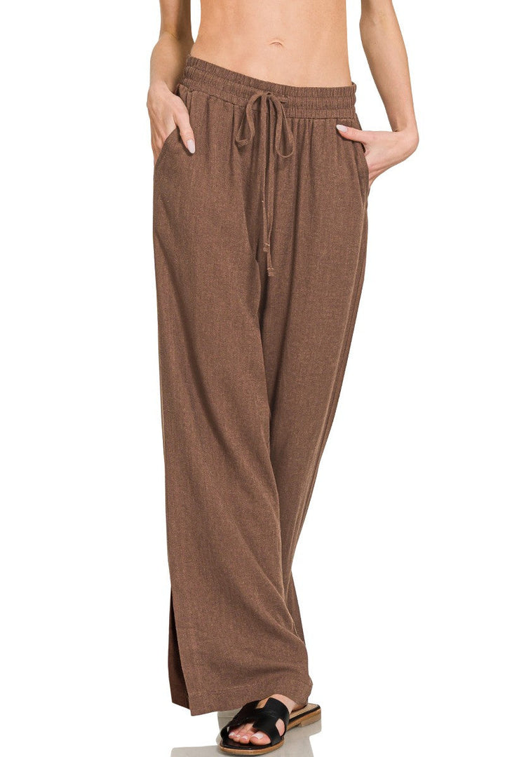 Zen Wide Leg Drawstring Pant (Brown)