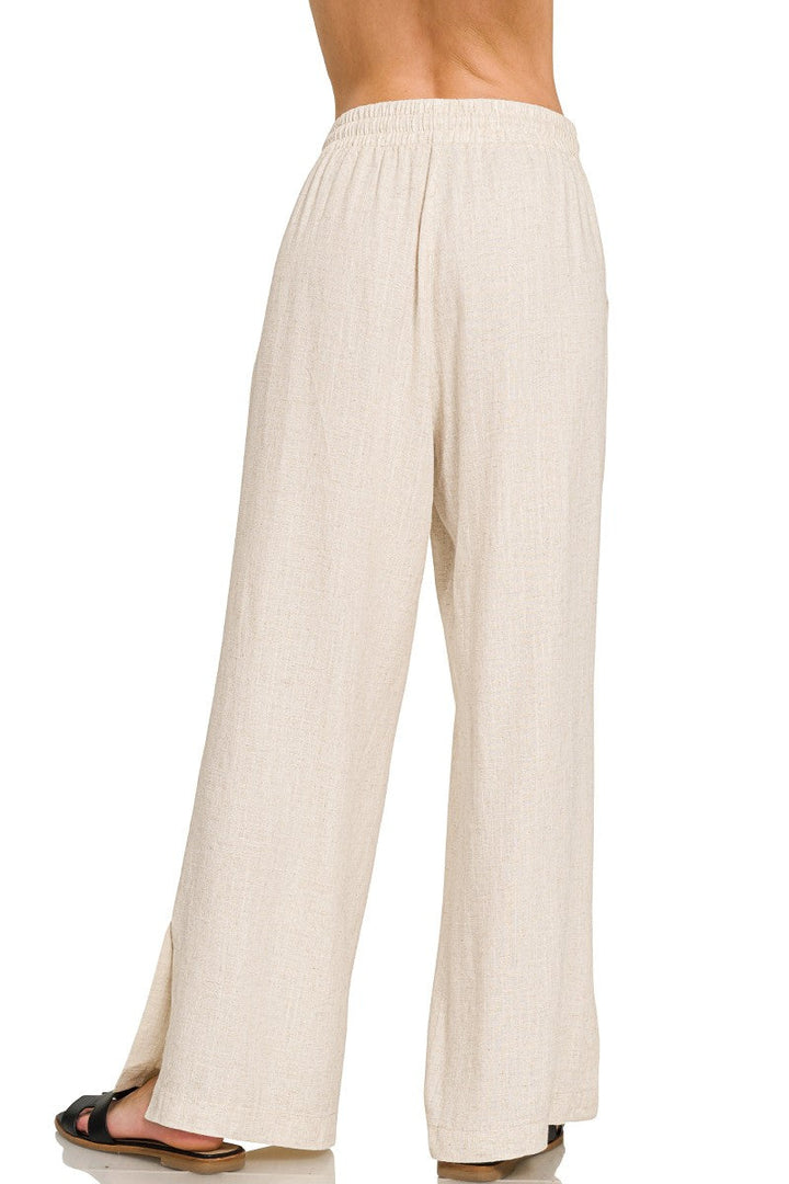 Zen Wide Leg Drawstring Pant (Sand Beige)