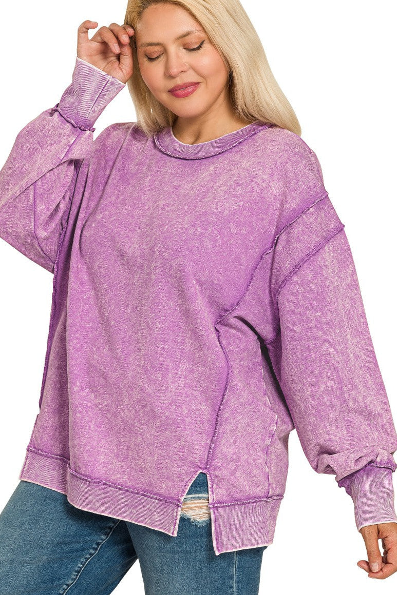 Zen Acid Wash Cotton Sweatshirt (Violet)