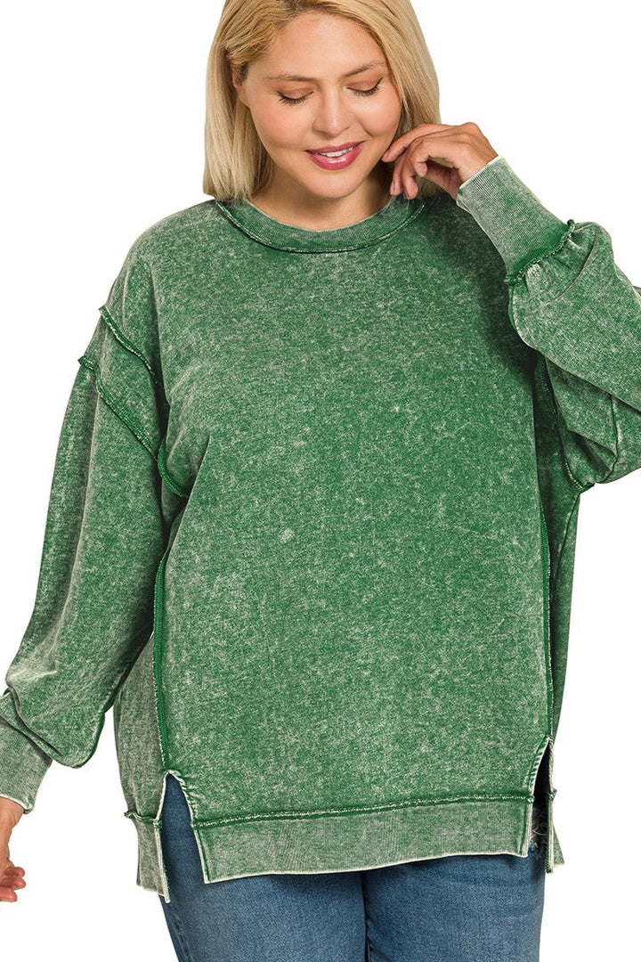 Zen Acid Wash Cotton Sweatshirt (Forest Green)
