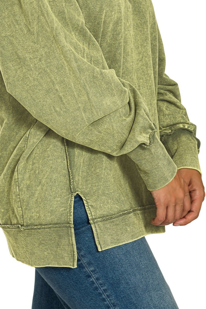 Zen Acid Wash Cotton Sweatshirt (Light Olive)