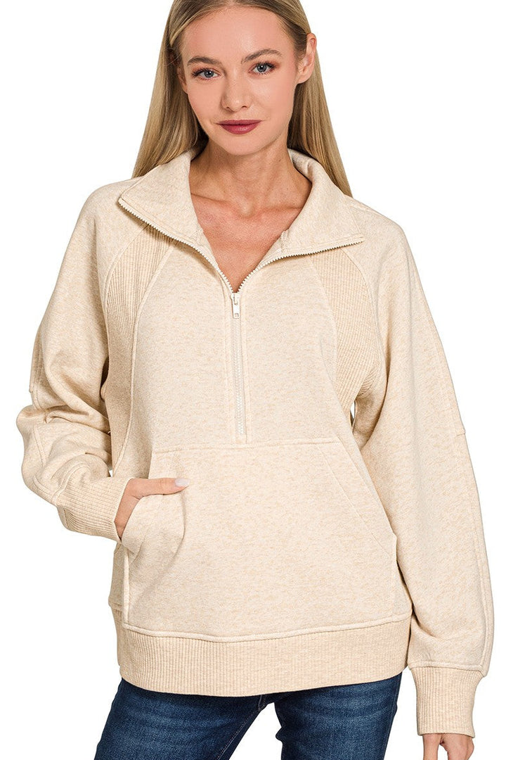 Zen Half Zip Fleece Pullover (Heather Beige)
