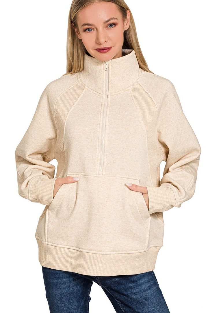 Zen Half Zip Fleece Pullover (Heather Beige)
