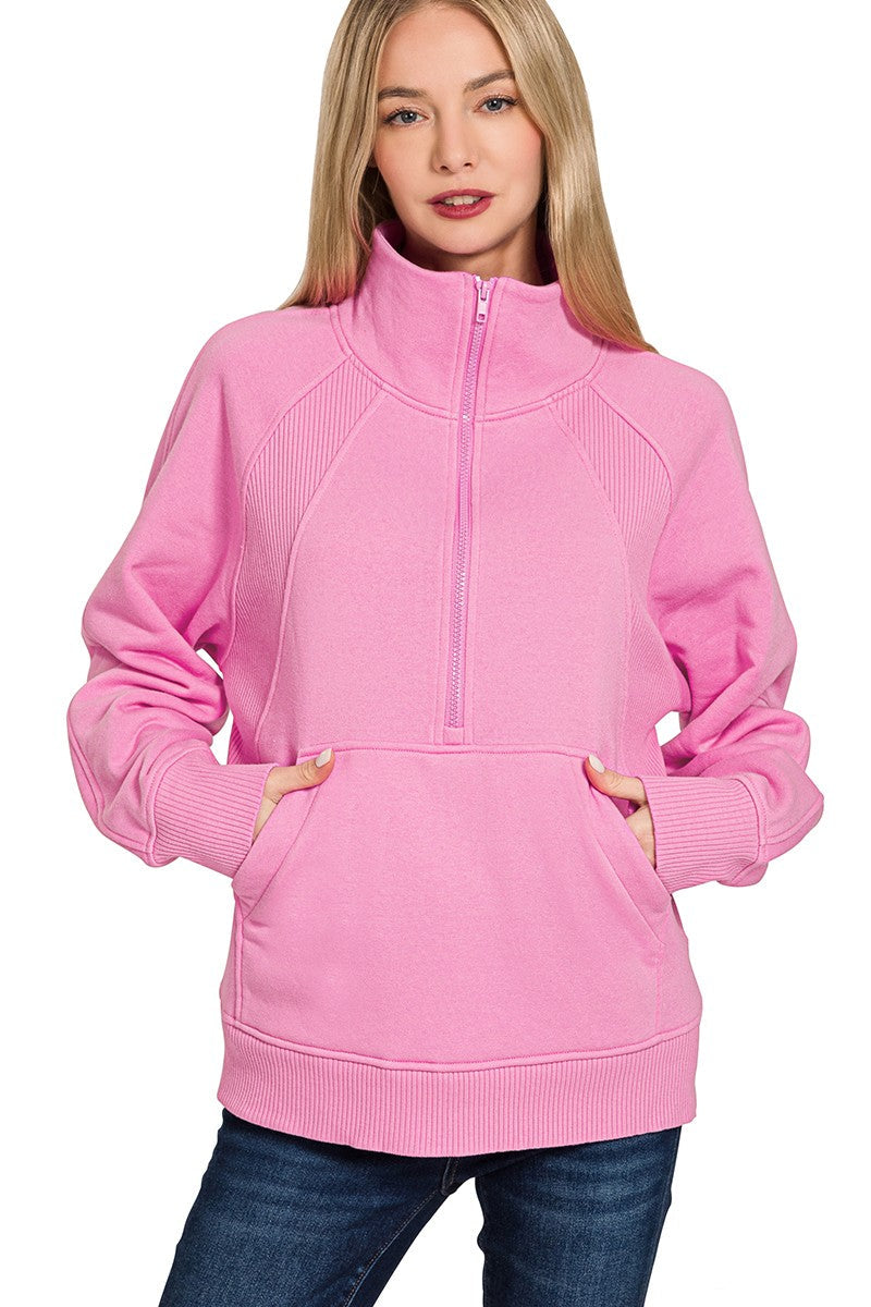 Zen Half Zip Fleece Pullover (Candy Pink)