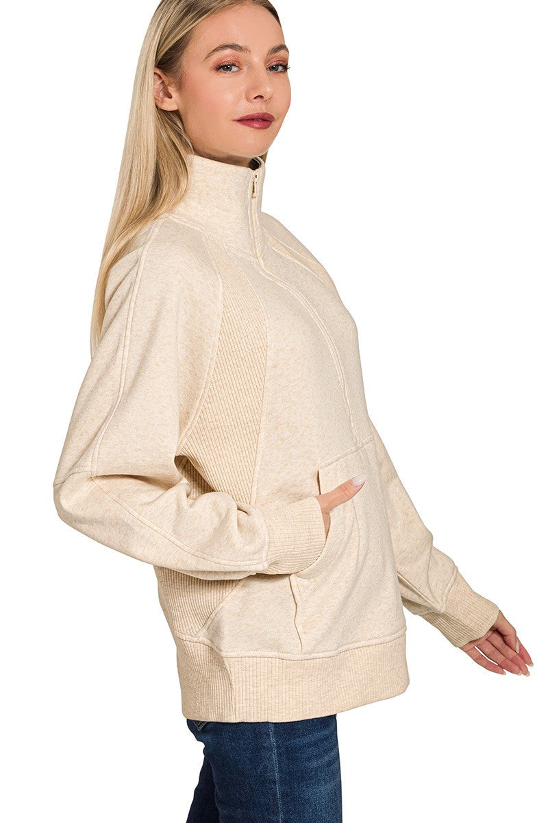 Zen Half Zip Fleece Pullover (Heather Beige)