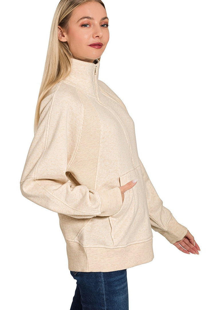 Zen Half Zip Fleece Pullover (Heather Beige)