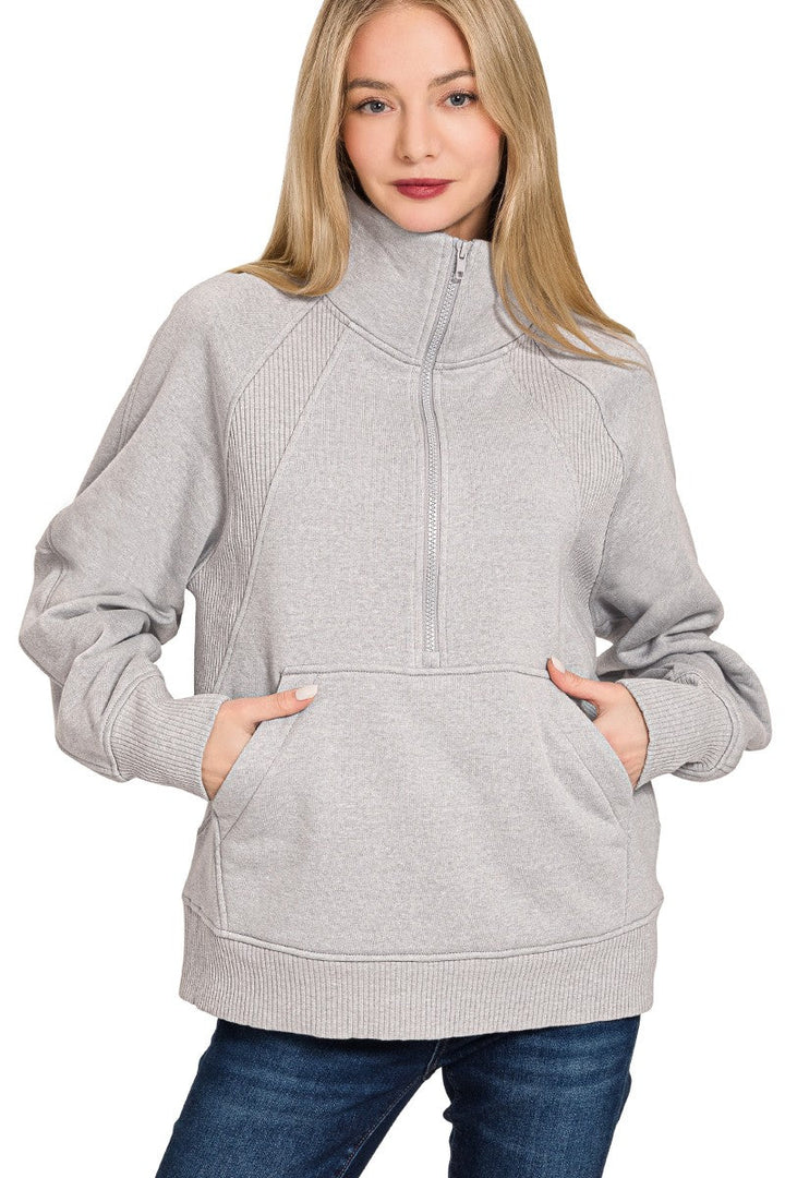 Zen Half Zip Fleece Pullover (Heather Grey)