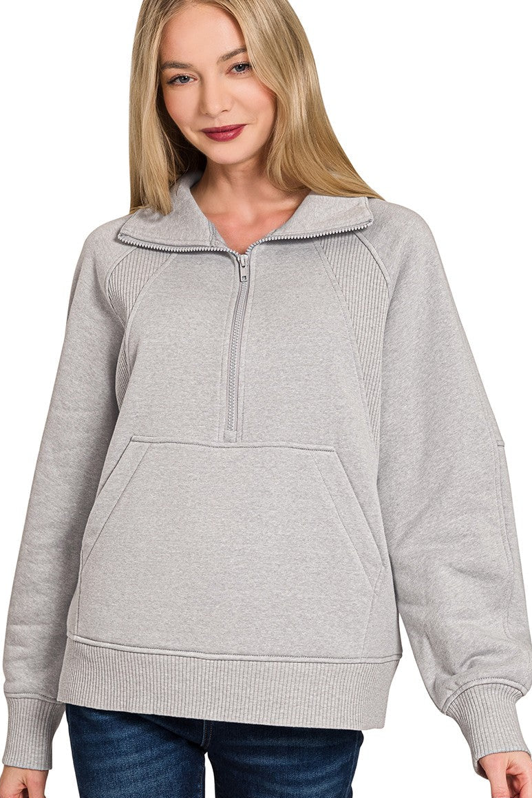 Zen Half Zip Fleece Pullover (Heather Grey)