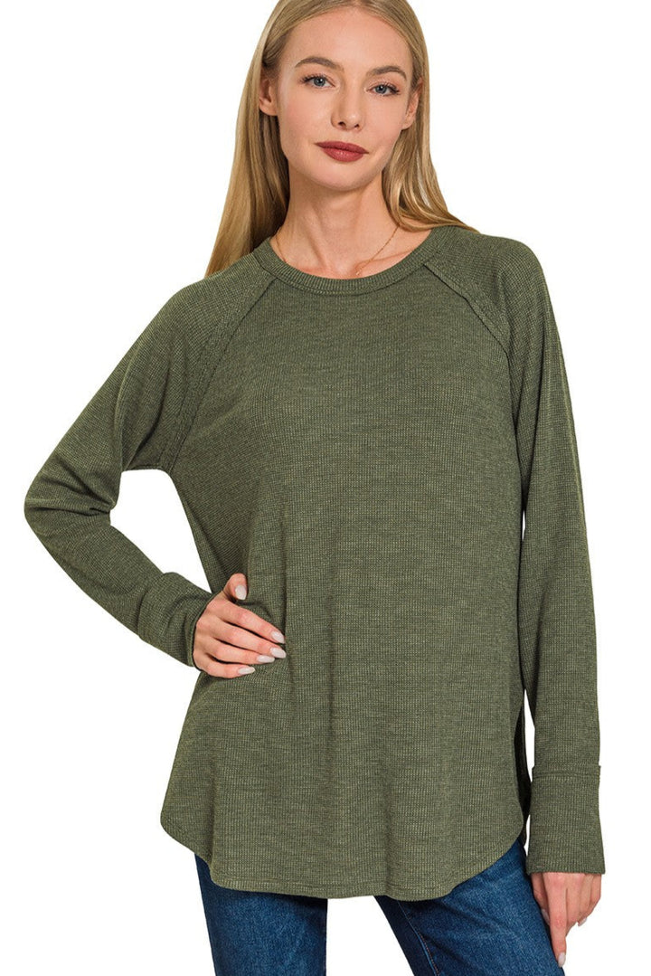 Zen Relaxed Waffle Top (Dark Olive)