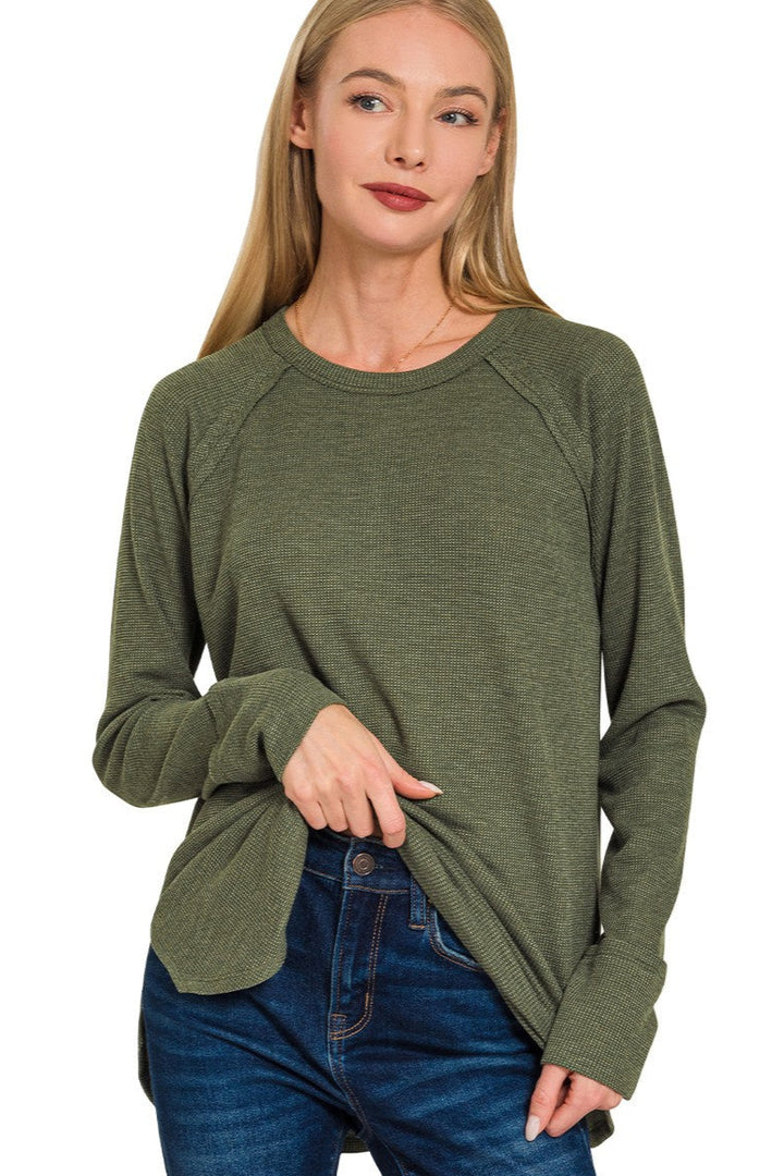 Zen Relaxed Waffle Top (Dark Olive)