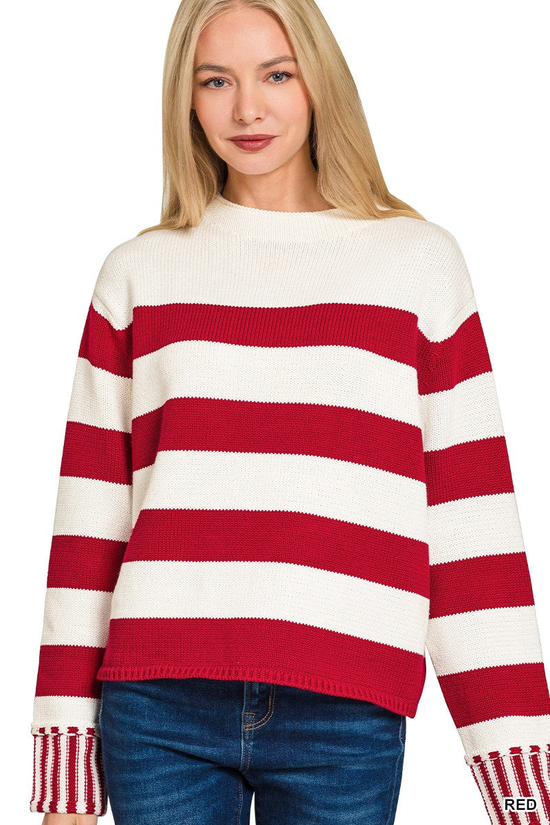 Zen Striped Cotton Sweater (Red)