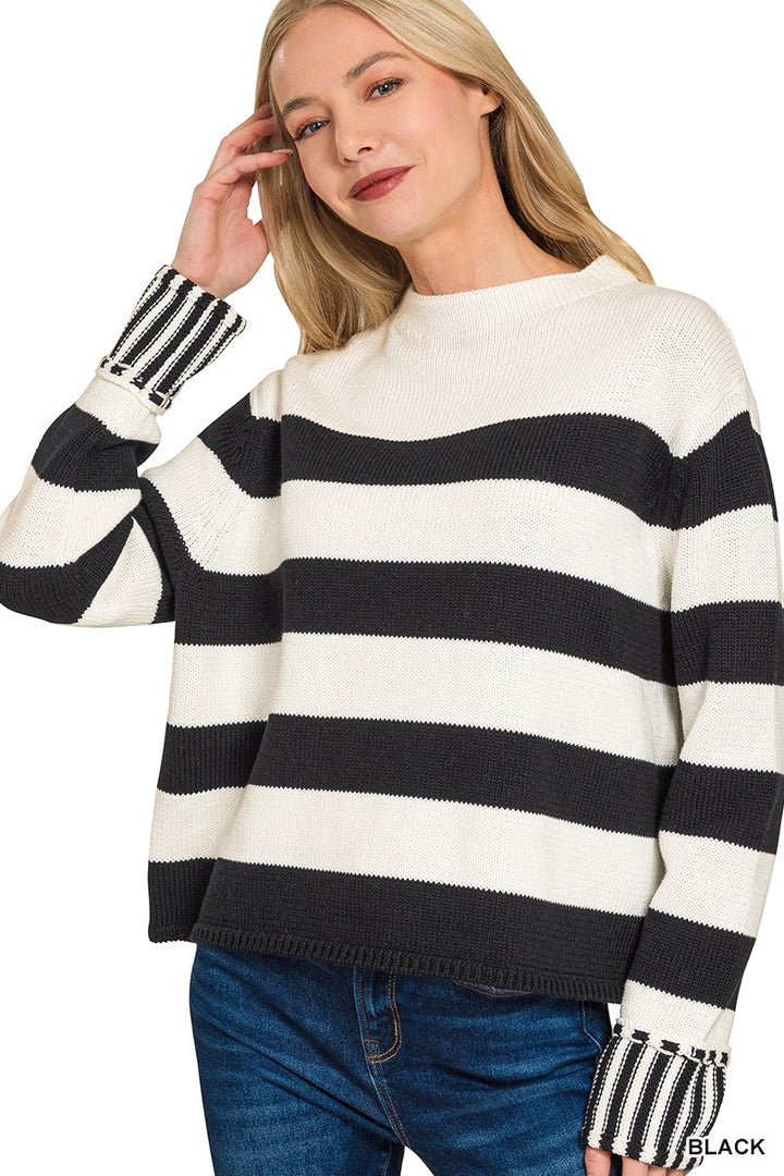 Zen Striped Cotton Sweater (Black)