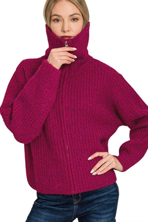 Zen Soft Hug Zip-Up Sweater (Cabernet)