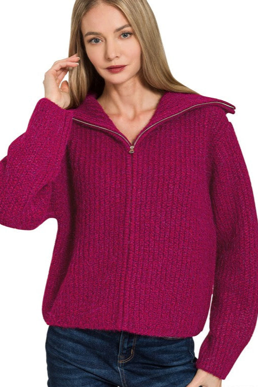 Zen Soft Hug Zip-Up Sweater (Cabernet)