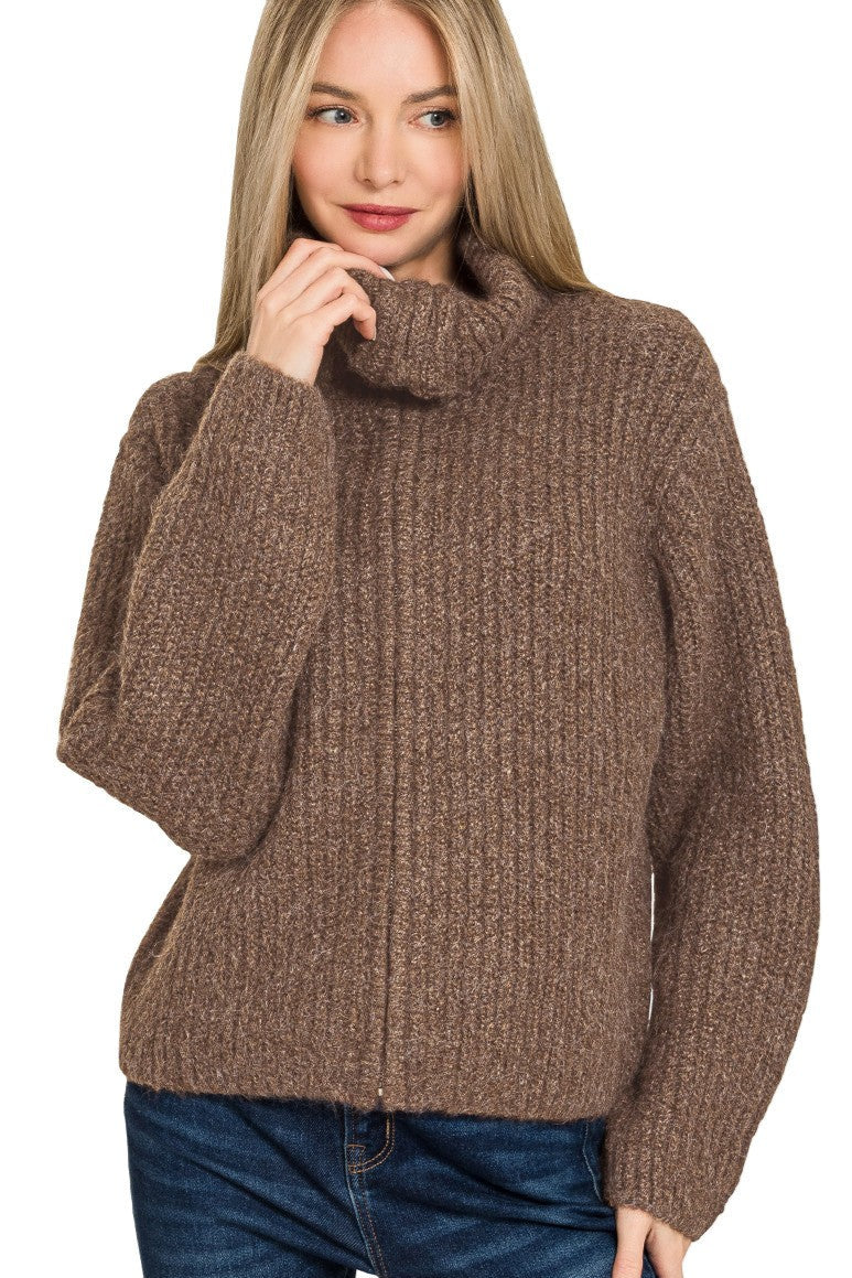 Zen Soft Hug Zip-Up Sweater (Brown)
