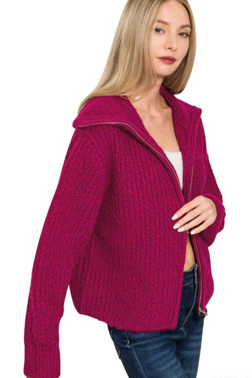 Zen Soft Hug Zip-Up Sweater (Cabernet)