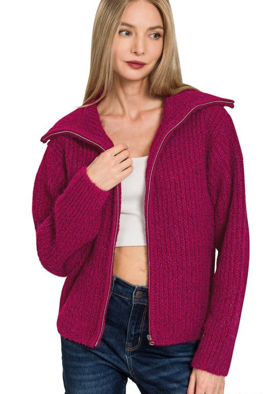 Zen Soft Hug Zip-Up Sweater (Cabernet)