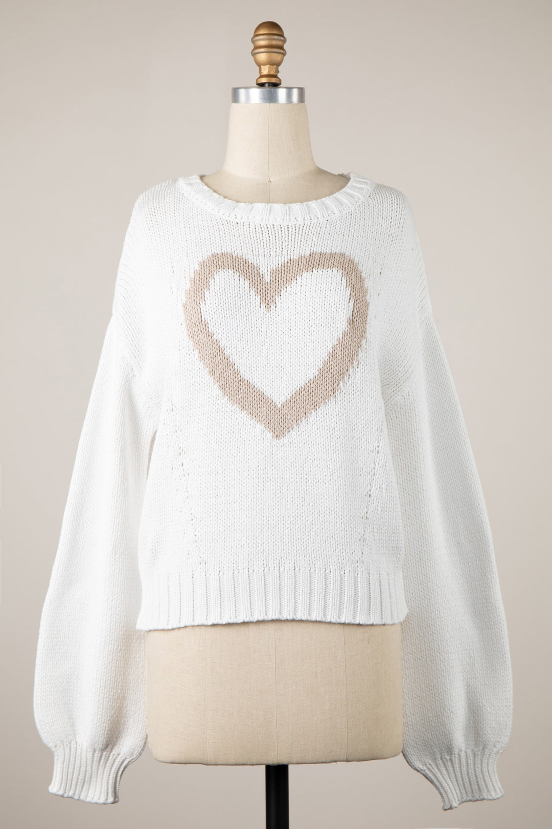 My Cozy Queen Of Hearts Sweater (White/Beige)