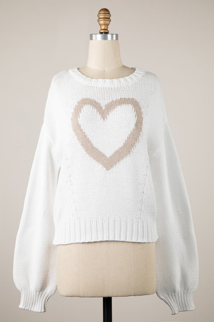 My Cozy Queen Of Hearts Sweater (White/Beige)
