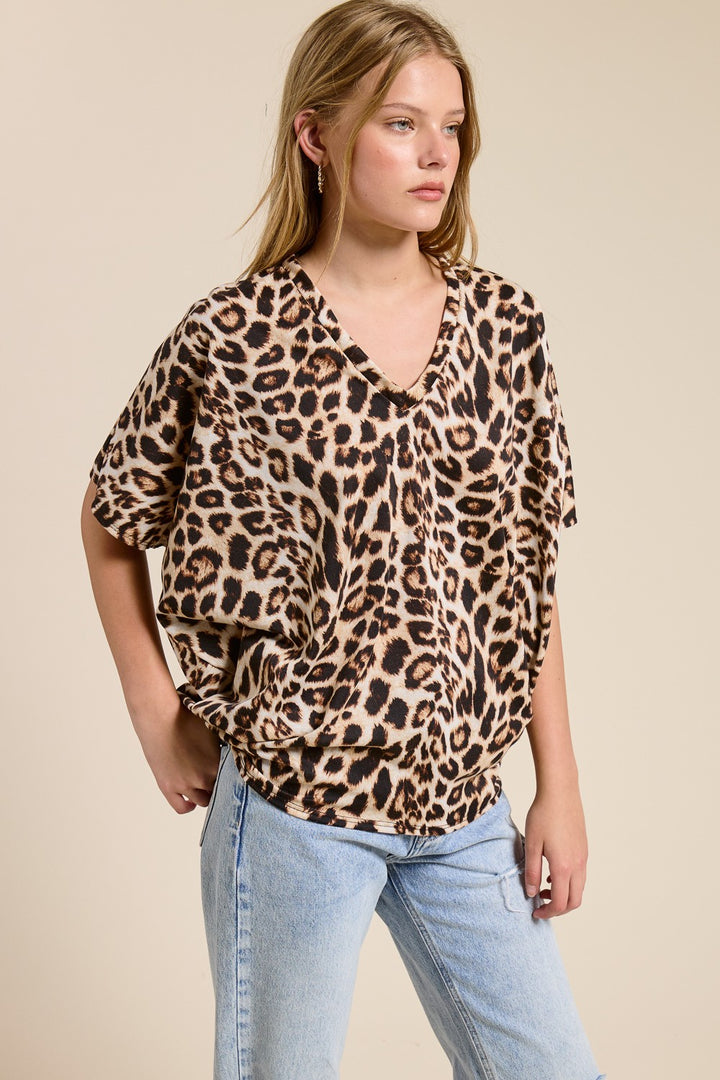 Jolie Slouchy Dolman Tee (Leopard)