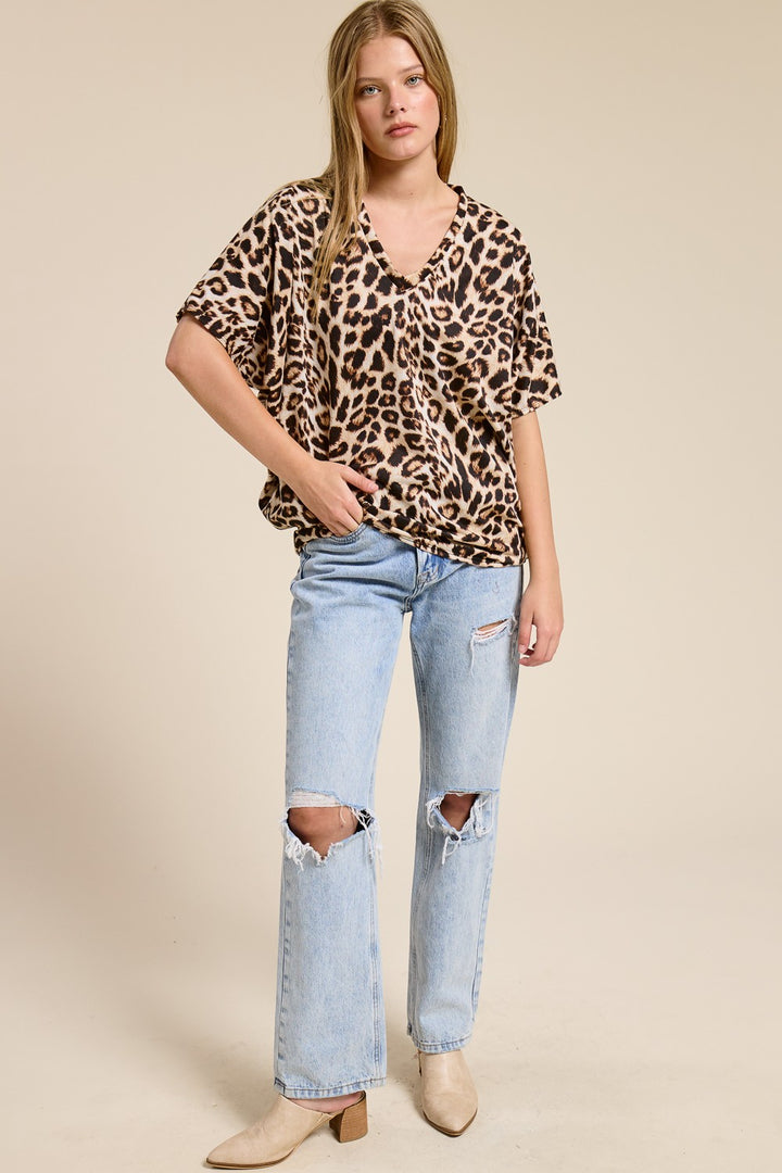 Jolie Slouchy Dolman Tee (Leopard)