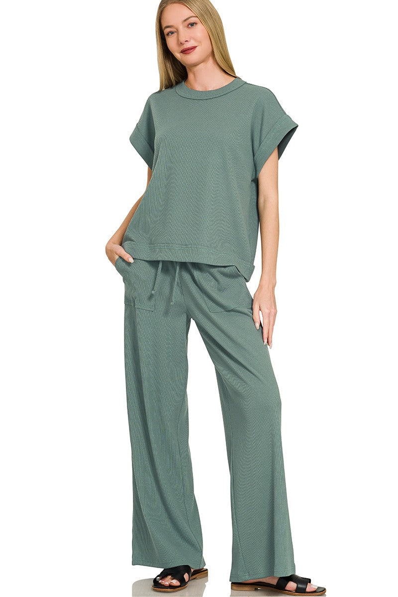 Zen Ribbed Lounge Set (Ash Jade)