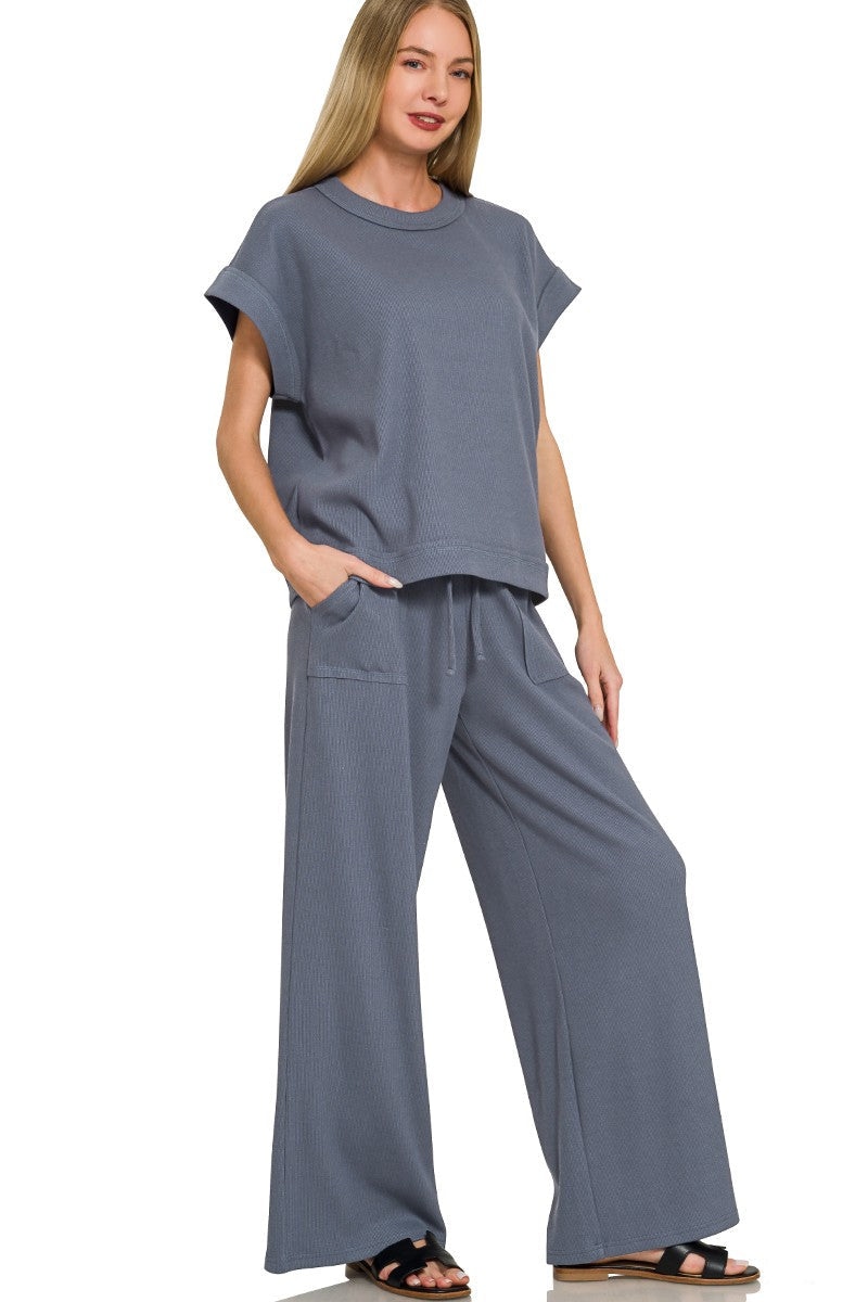 Zen Ribbed Lounge Set (Denim)