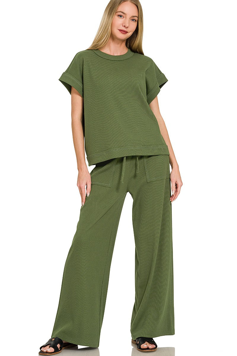 Zen Ribbed Lounge Set (Army Green)