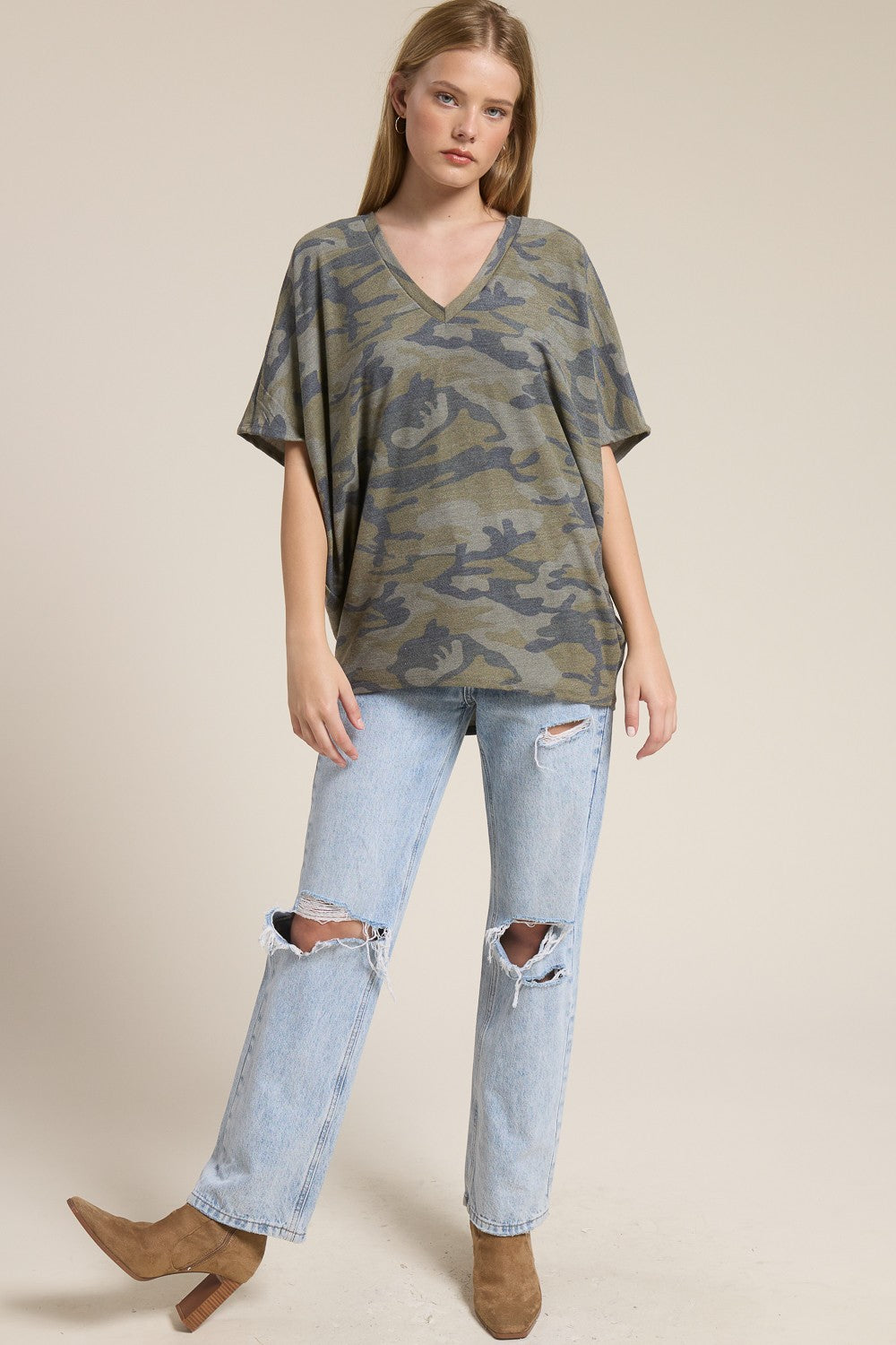 Jolie Slouchy Dolman Tee (Olive Camo)