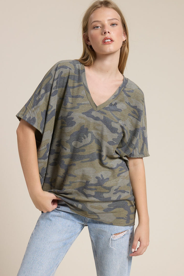 Jolie Slouchy Dolman Tee (Olive Camo)