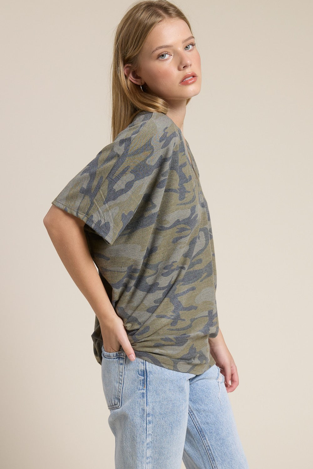 Jolie Slouchy Dolman Tee (Olive Camo)