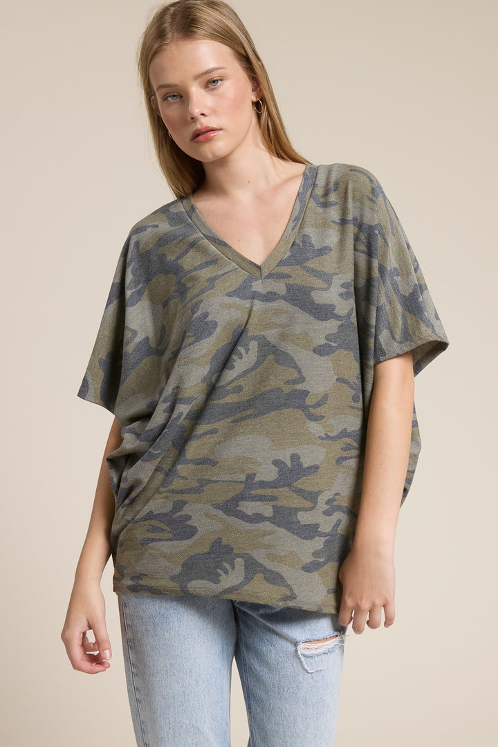 Jolie Slouchy Dolman Tee (Olive Camo)