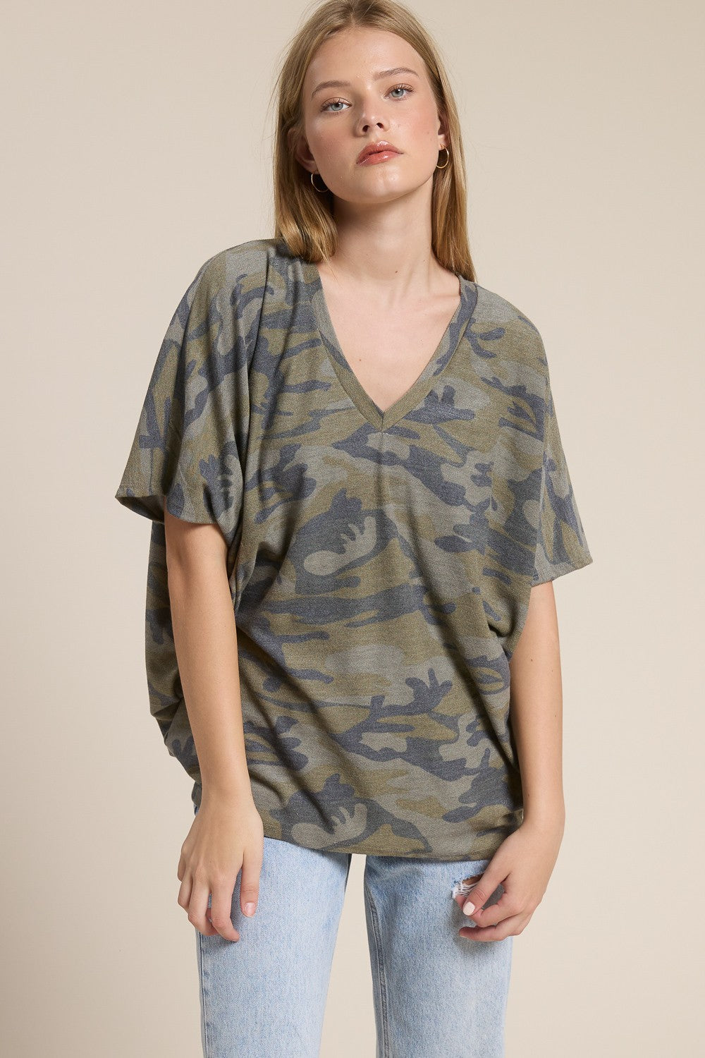 Jolie Slouchy Dolman Tee (Olive Camo)
