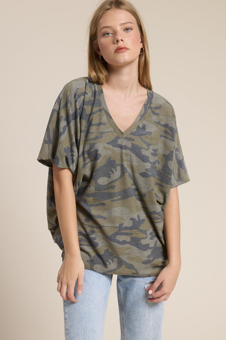 Jolie Slouchy Dolman Tee (Olive Camo)