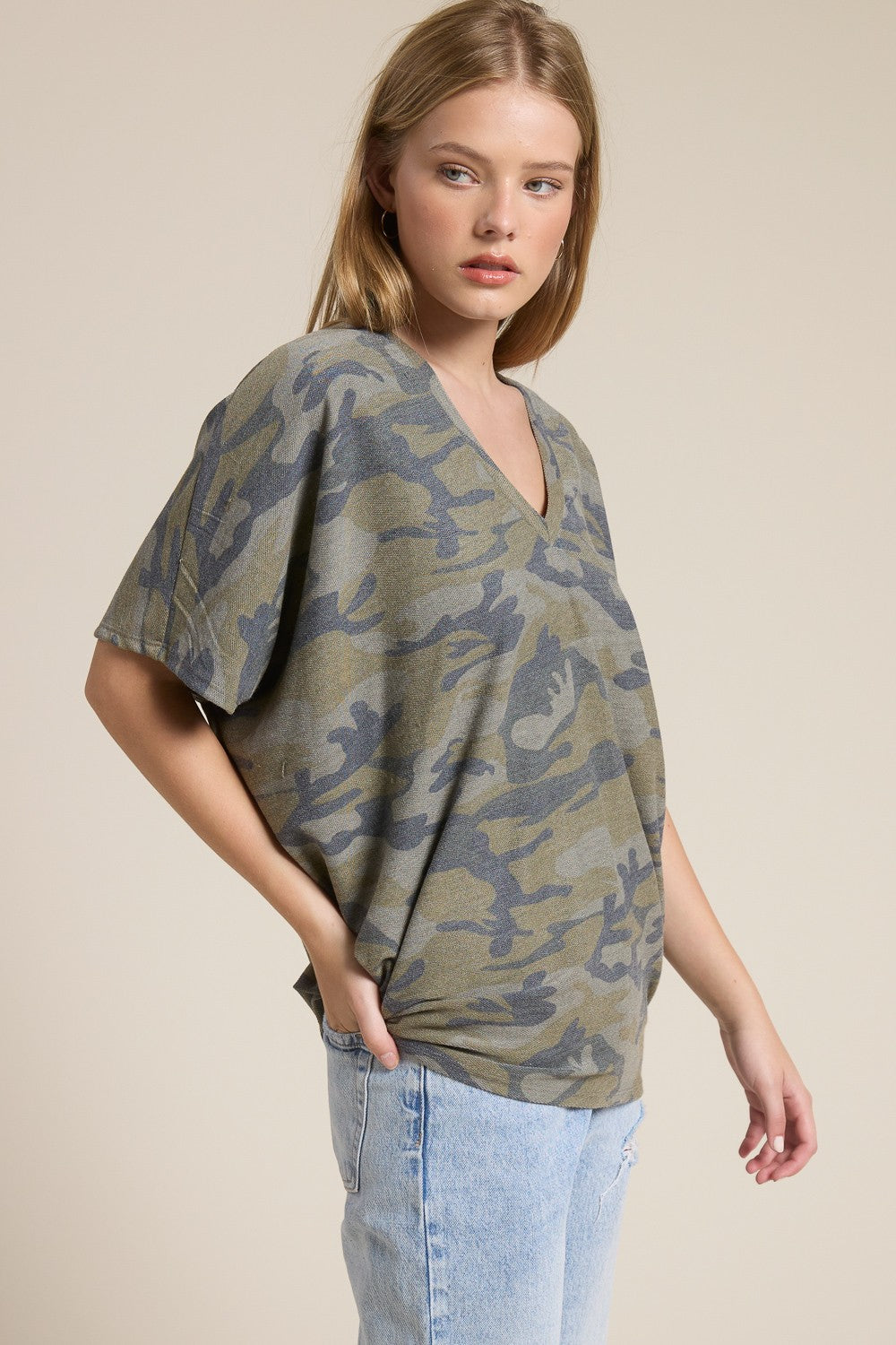 Jolie Slouchy Dolman Tee (Olive Camo)